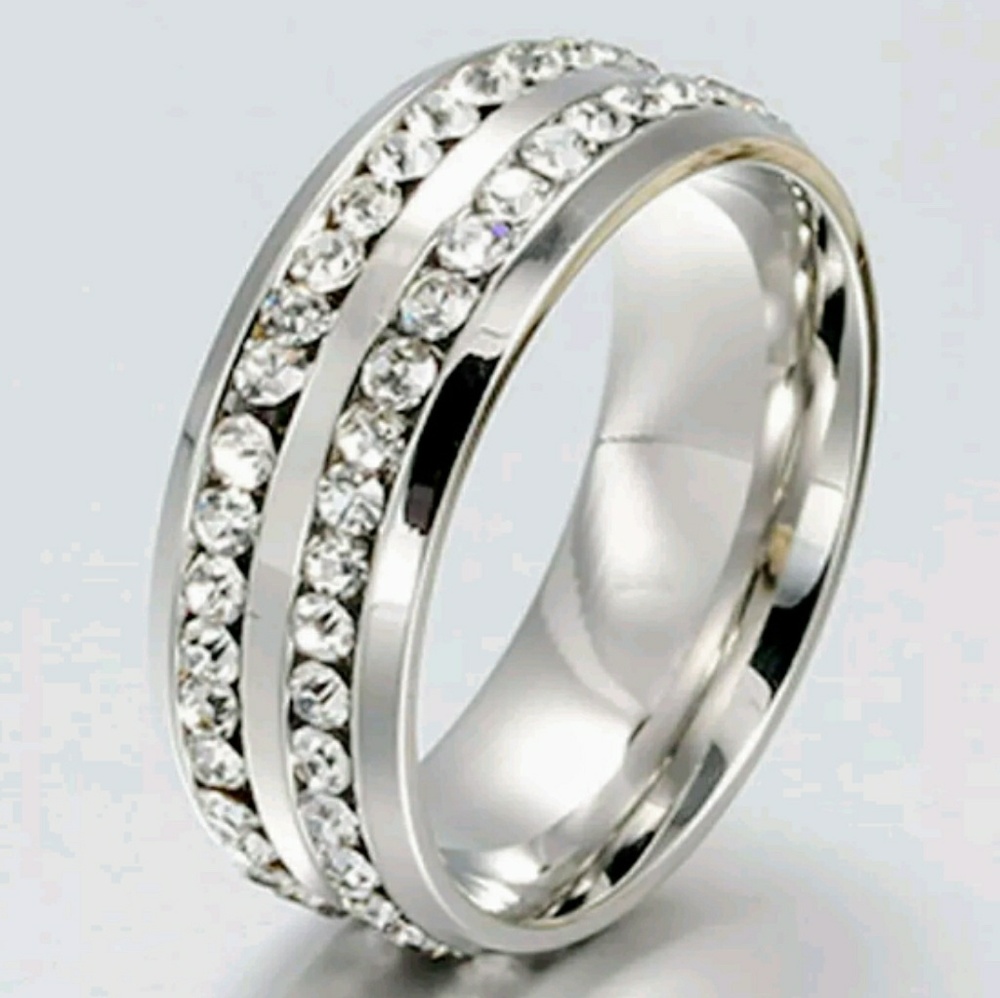 Unisex natural Zircon silver titanium band ring
